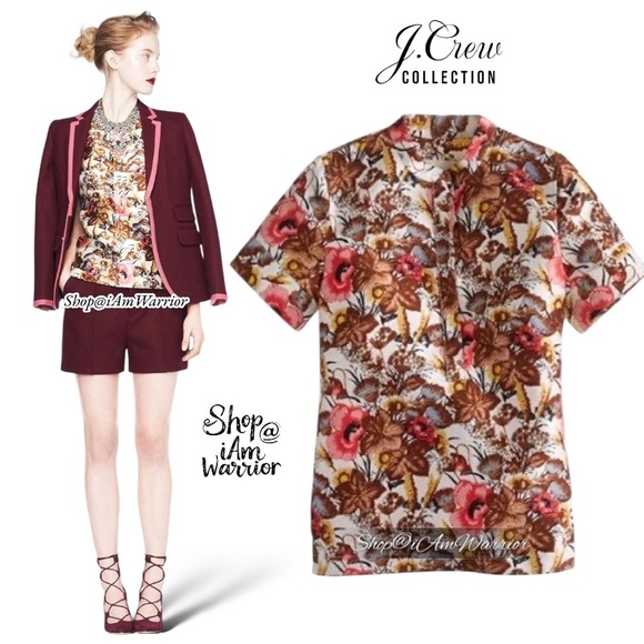 J.Crew Collection NWT silk blend poppy gold leaf print luxe top *shop@ - Picture 3 of 15